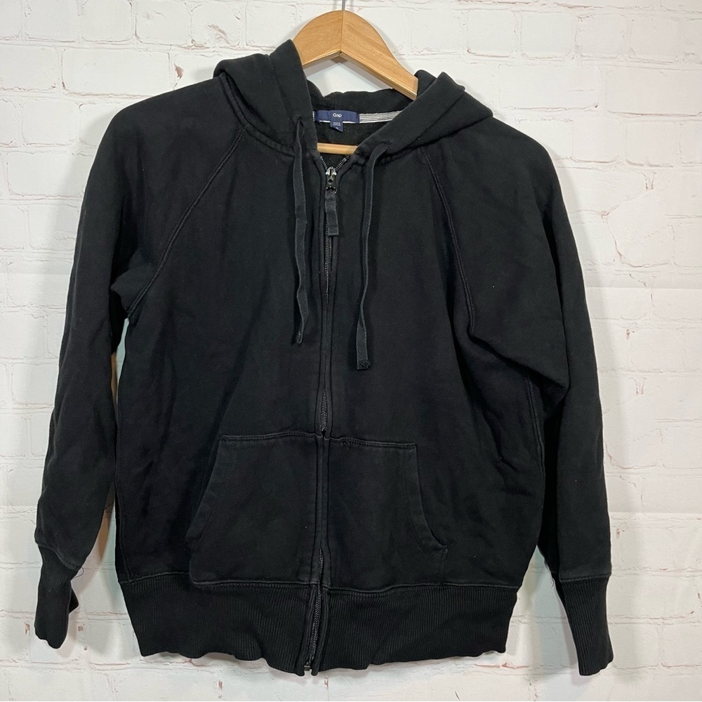 Gap Sweatshirt Boys XL Black Hoodie Zip Up Sweater Drawstring Long Sleeve Fleece